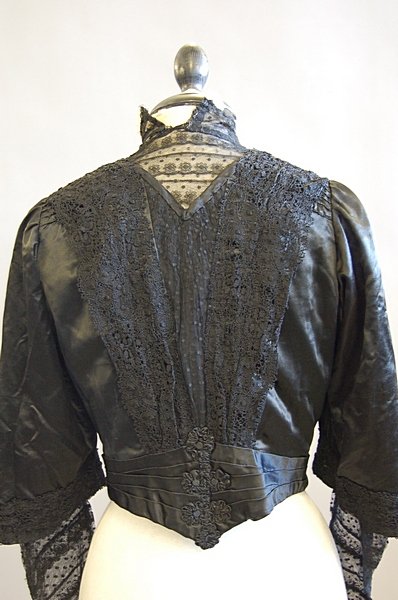 A black satin bodice and skirt, circa 1900, label - 4
