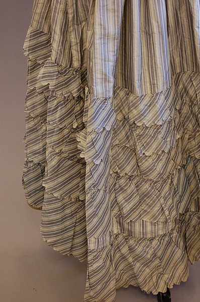 A striped grey and blue taffeta gown, 1860s, with - 3