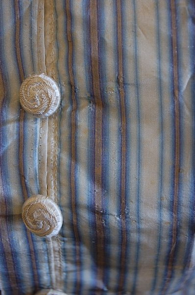 A striped grey and blue taffeta gown, 1860s, with - 5