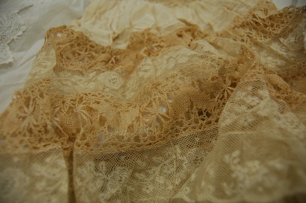 Two Ayreshire work christening robes, mid 19th cen
