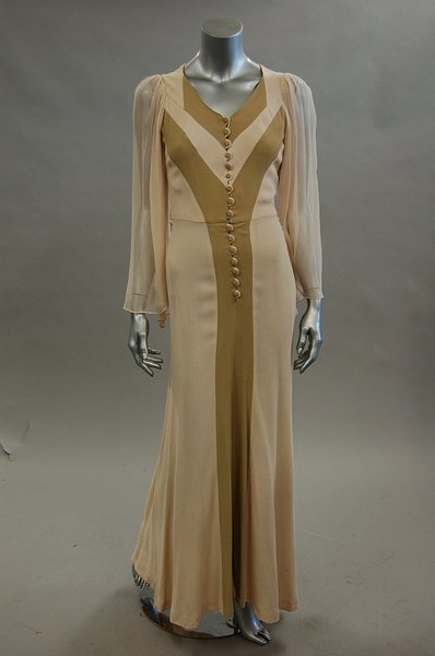 An Alice Pollock beige and oyster moss crepe and