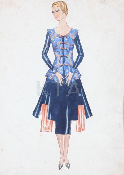 Elliot Hodgkin fashion sketches, circa 1928-9, each: Elliot Hodgkin fashion sketches, circa 1928-9, each signed in the margin, gouache on artist's board, day and evening wear ensembles, each approx 35 by 25cm (16)