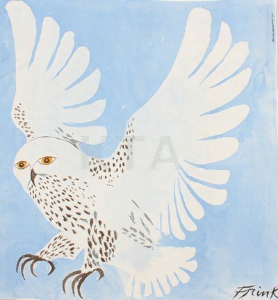 An Elisabeth Frink limited edition printed silk art: An Elisabeth Frink limited edition printed silk art square, Snowy Owl, 1983, signed in the silk, numbered 156/225, 'Published by Christies Contemporary Art', 87cm, 34in square