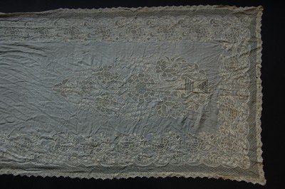 Two embroidered stoles, Indian and Chinese for the: Two embroidered stoles, Indian and Chinese for the European market circa 1820-30, one of fine silk, the other of organdy, worked with foliate botehs, one with complex pulled and drawnthreadwork fillin