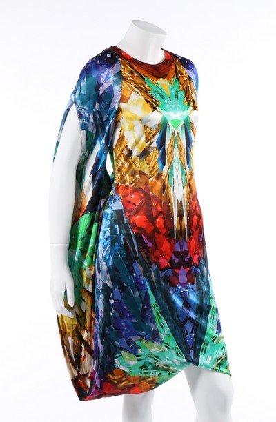 An Alexander McQueen kaleidoscope-printed viscose: An Alexander McQueen kaleidoscope-printed viscose cocktail dress, 'Natural Distinction, Un-Natural Selection' collection, Spring-Summer 2009, labelled and size 44, printed with brightly coloured prism
