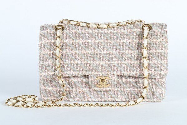 chanel white tweed bag