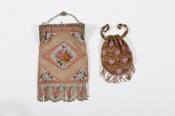 Evening bags, including large coloured metal beaded: Evening bags, including large coloured metal beaded purse with roses and fringed hem, others of embroidery or beadwork, two Lucite bags (6)