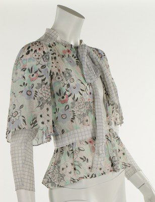 An Ossie Clark/Celia Birtwell for Radley 'Pretty Woman': An Ossie Clark/Celia Birtwell for Radley 'Pretty Woman' printed cotton blouse, mid 1970s, labelled, ties to neck, frilled sleeves, bust approx 86cm, 34in