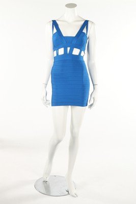 An Herve Leger cobalt blue bandage dress, 1990s,: An Herve Leger cobalt blue bandage dress, 1990s, labelled and size M, with cut-outs under bust, bust 86cm, 34in