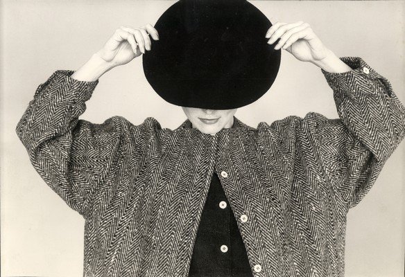 Wendy Dagworthy, Autumn-Winter 1983 collection, woven: Wendy Dagworthy, Autumn-Winter 1983 collection, woven blue label, including flecked wool jump suit, chunky coloured tweed coat, jacket and skirt, large felt beret and others (qty) Press image courtesy