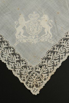 A collection of lace handkerchiefs and white-work,: A collection of lace handkerchiefs and white-work, mainly 19th century, including a fine lawn example with large British royal cypher circa 1850, Carrickmacross, torchon, muslin appliquÃ©, maltese, 