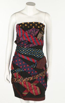 A Moschino cocktail dress adorned with men's ties,: A Moschino cocktail dress adorned with men's ties, 1990s. with Couture label, size 10, bust 81-86cm, 32-34in