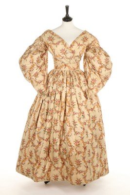A printed silk dress, circa 1836, with gigot sleeves, (1 of 7)