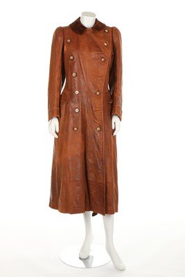 A woman's brown leather motoring coat, circa 1910, (1 of 7)