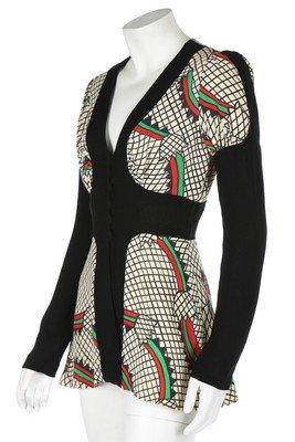 An Ossie Clark/Celia Birtwell moss crepe jacket, mid: An Ossie Clark/Celia Birtwell moss crepe jacket, mid 1970s, Radley labelled and size 36, with 'Step by Step' print, chest 86cm, 34in