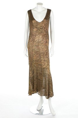 A gold lamé and sage-green crepe bias-cut gown, early (1 of 8)