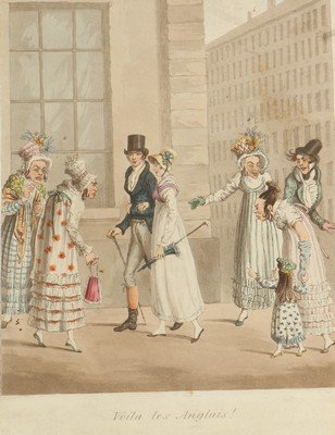 A group of fashion plates, French and English, mostly: A group of fashion plates, French and English, mostly 1810-1827, approx 29, depicting fashionable ladies from 'L'Observateur des Modes', and others; satirical scenes, regional dress including Russian 