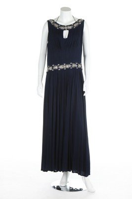 A jewelled midnight blue jersey couture evening gown, (1 of 8)