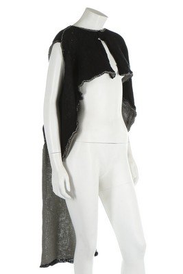Two Yohji Yamamoto knitted tops, both labelled,: Two Yohji Yamamoto knitted tops, both labelled, comprising a grey and black waistcoat with long back panel, size 3, the other a black top with diagonal ladders across the front and back (2)