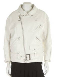 A Junya Watanabe/Comme des Garçons white leather biker: A Junya Watanabe/Comme des Garçons white leather biker jacket, 2000s, labelled, together with a black Comme des Garçons man's black wool kilt, Homme labelled, chest approx 96cm,38in, waist 81cm,