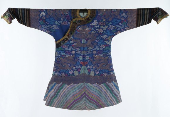 A brocaded silk dragon robe, jifu, circa 1900, woven (1 of 8)