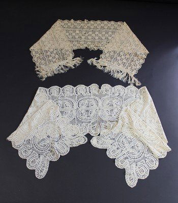 A good group of Maltese silk bobbin lace, circa 1900,: A good group of Maltese silk bobbin lace, circa 1900, including nine collars, two stoles, assorted doilies and edgings (qty)