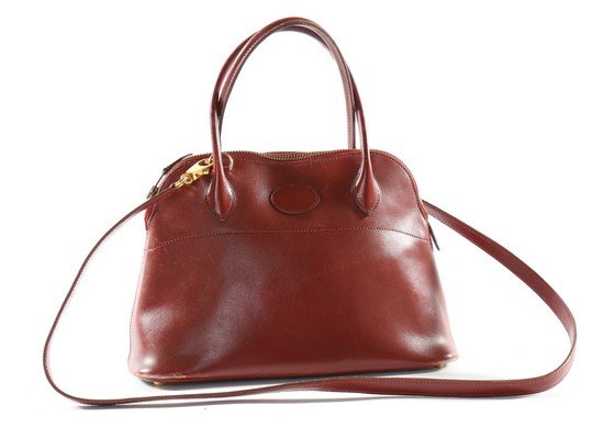 A small Hermes Bolide burgundy leather handbag (1 of 6)