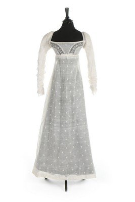 A sprigged muslin dress, circa 1800, the empire line (1 of 8)