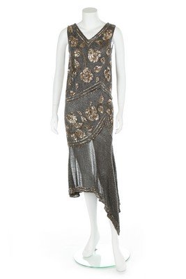 A black and gold muslin flapper dress, circa 1929, (1 of 8)
