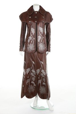 A Bill Gibb brown leather ensemble, Autumn-Winter, (1 of 7)