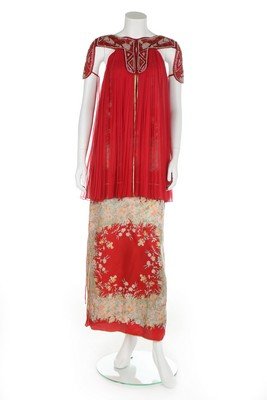 A Bill Gibb scarlet chiffon evening gown, circa 1972, (1 of 8)