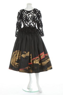 A Comme des Garçons painted black silk skirt and lace (1 of 6)