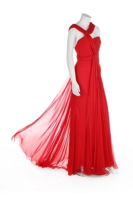 A Valentino Garavani scarlet chiffon evening gown, (1 of 7)
