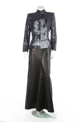 An Alexander McQueen sequined jacket and leather skirt, (1 of 8)