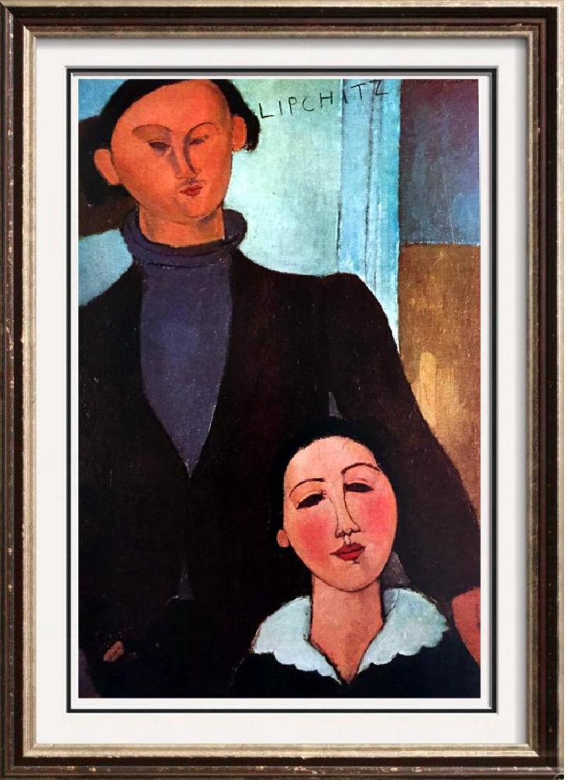 Amedeo Modigliani Jacques Lipchitz and His Wife: Artist Name: Amedeo Modigliani | Title of Art: (Plate Seven) Jacques Lipchitz and His Wife c.1916-17 | Medium: Fine Art Print from Museum Artist | Signed in Plate & Unnumbered | Art Size: Approx 8 x 1
