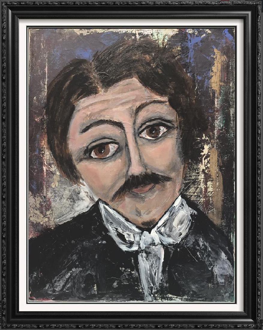 Nikola Tesla Original Painting on Canvas: Janet Swahn | Title of Art: Nikola Tesla | Medium: Hand Signed Original Acrylic on Canvas | Edition #: Original | Unframed Size: 16 x 12 | Framed Size: Offered Stretched. Framing presentation if shown