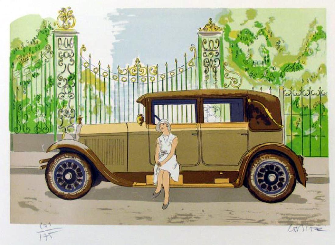 DELAHAYE AUTO CAR ART COLORFUL ONLY $25: DANIEL LIEBER | Title of Art: DELAHAYE | Medium: HAND SIGNED LIMITED EDITION COLORED LITHOGRAPH ON PAPER | Edition Size: of 175 Art Size: 21x30 Framed Size: Unframed | Value: $ 375