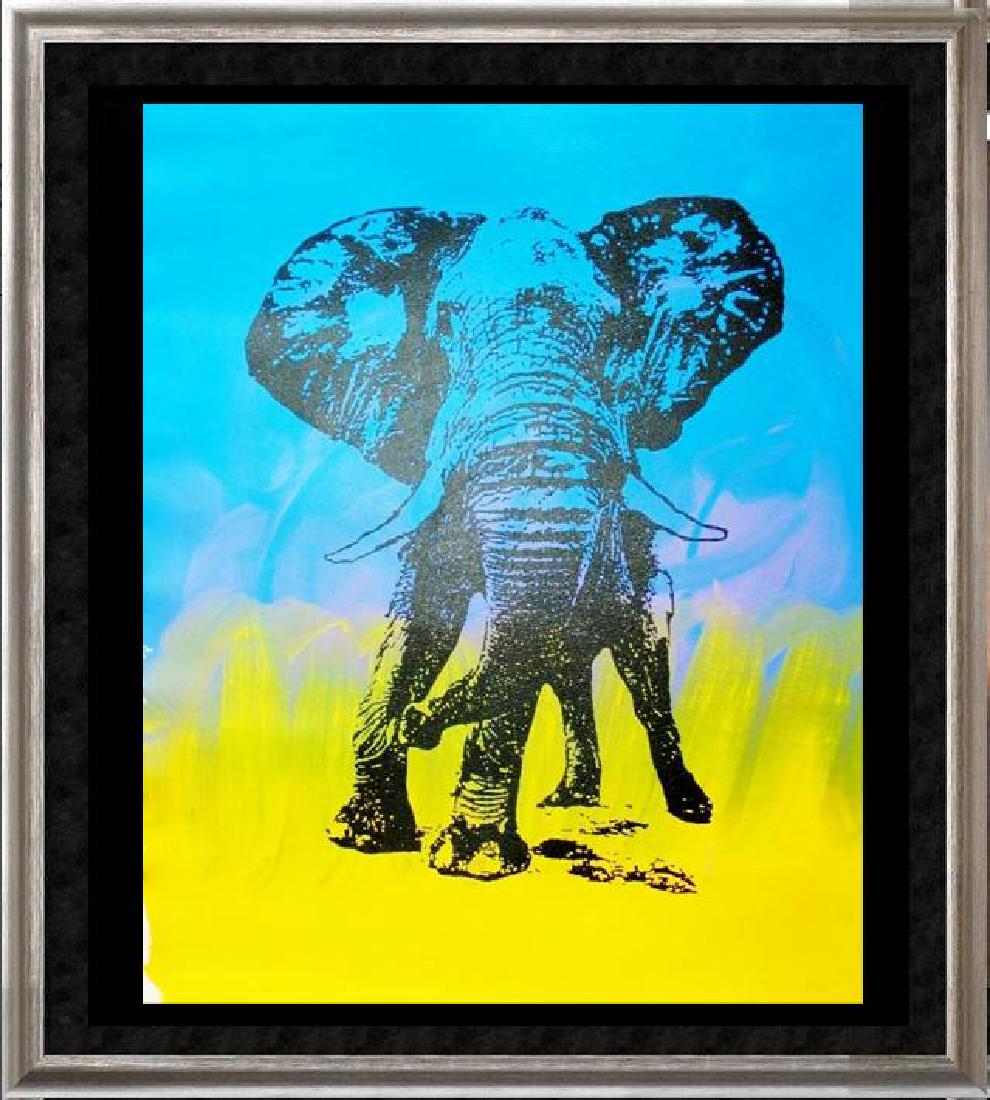 ELEPHANT HUGE SALE POP CANVAS COLORFUL: Artist: TONY AZZITO | Title of Art: ELEPHANT 2643 | Medium: HAND SIGNED ORIGINAL PAINTING WITH SILKSCREEN ON CANVAS | Edition Size: Original | Art Size: 37x30 | Offered Unframed. Framing Presentation 