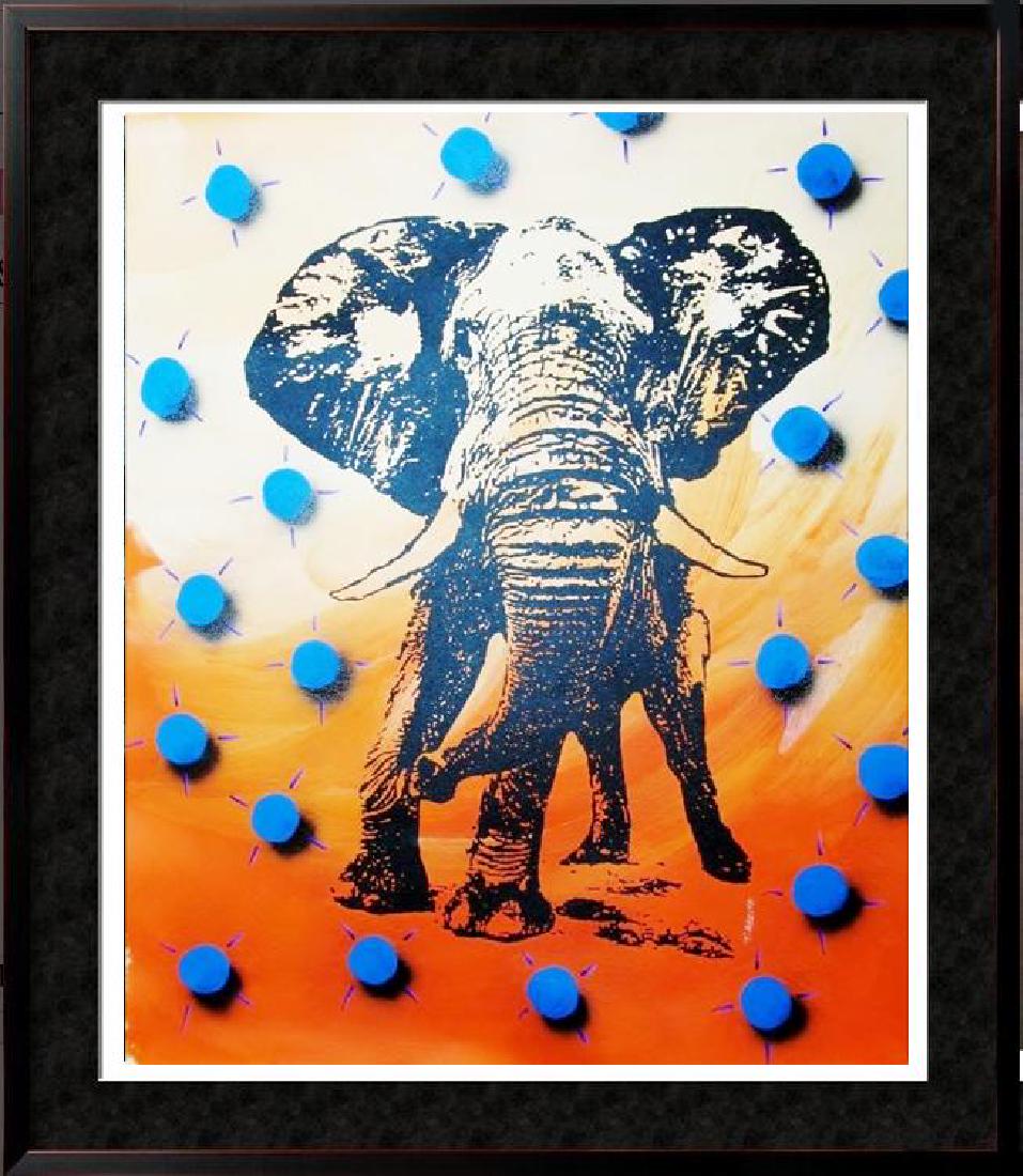 ELEPHANT HUGE SALE POP CANVAS COLORFUL: Tony Azzito | Title of Art: Elephant - 2647 | Medium: Hand Signed by the Artist Original Painting on Canvas | Edition #: Original | Unframed Size: 37x30 inches | Offered Unframed. Framing Presentation