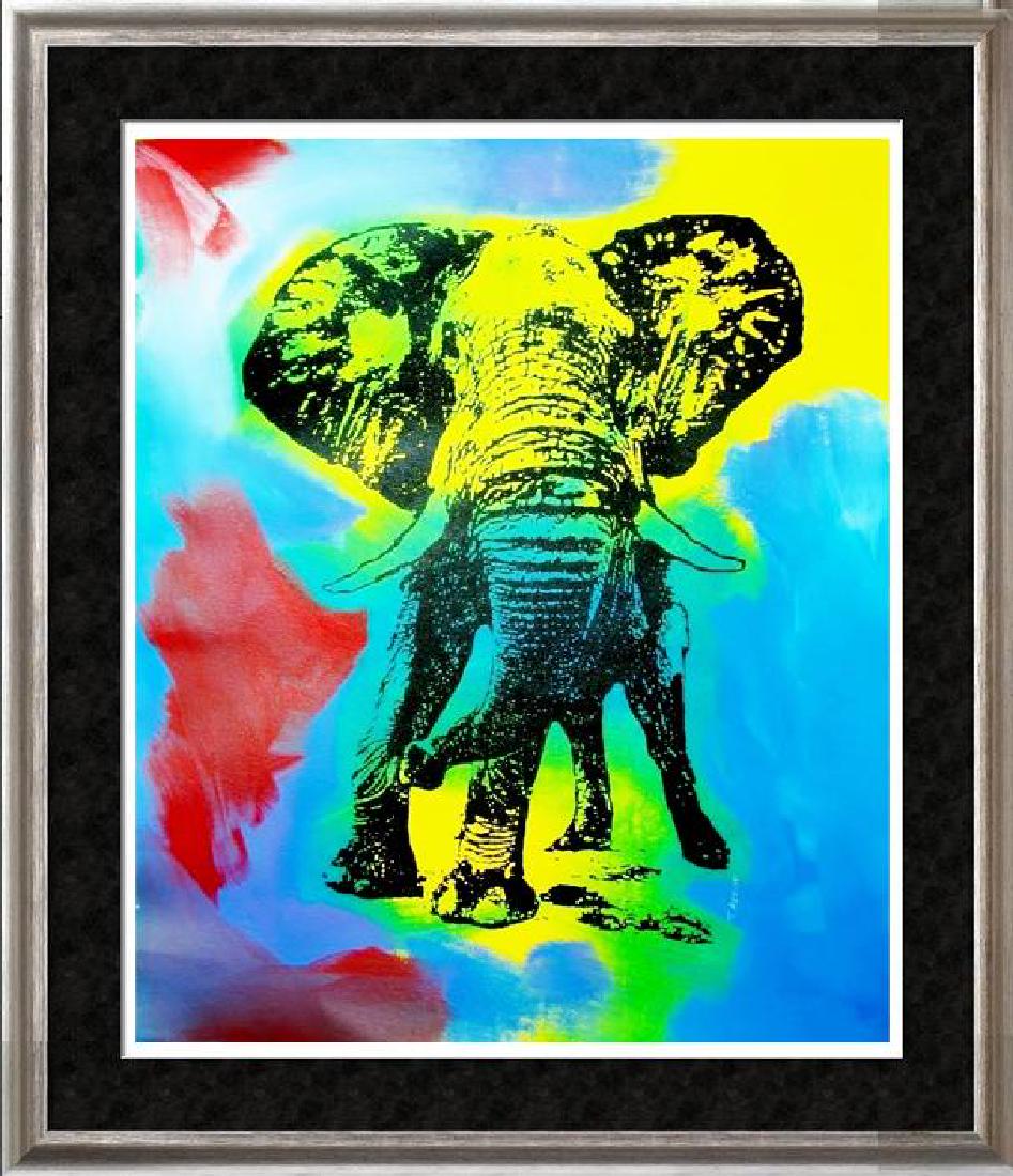 ELEPHANT HUGE SALE POP CANVAS COLORFUL: Tony Azzito | Title of Art: Elephant - 2649 | Medium: Hand Signed by the Artist Original Painting on Canvas | Edition #: Original | Unframed Size: 37x30 inches | Offered Unframed. Framing Presentation