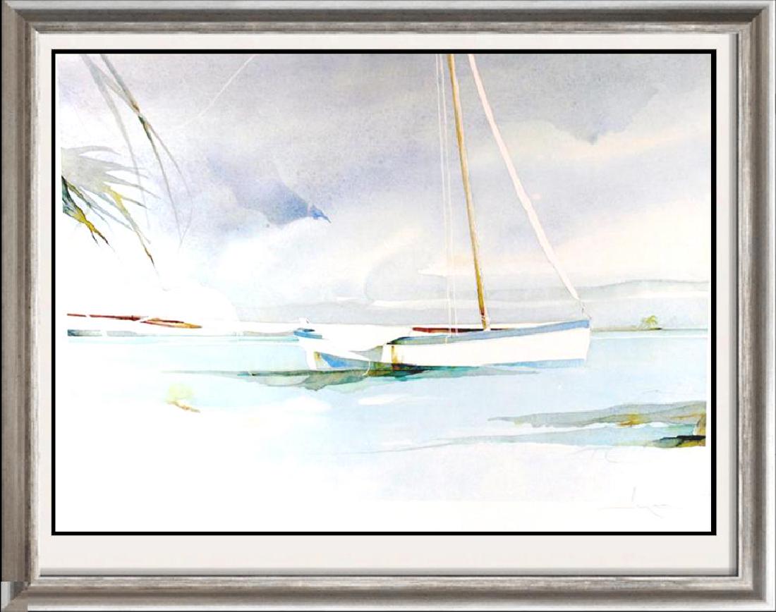 Boat Docked Art Print Island Watercolor Style Art Print (1 of 3)