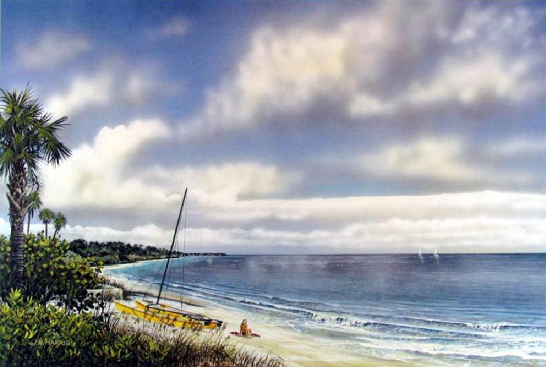 Beach Scene Simbari Style Colorful Lithograph Sale (1 of 2)