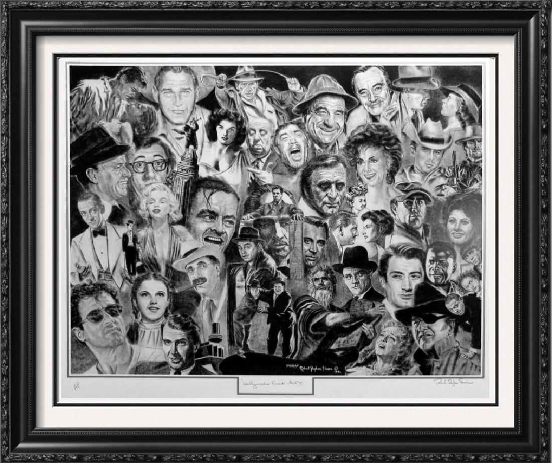 HOLLYWOOD STARS BLACK WHITE LITHOGRAPH SIGNED ARTIST (1 of 2)