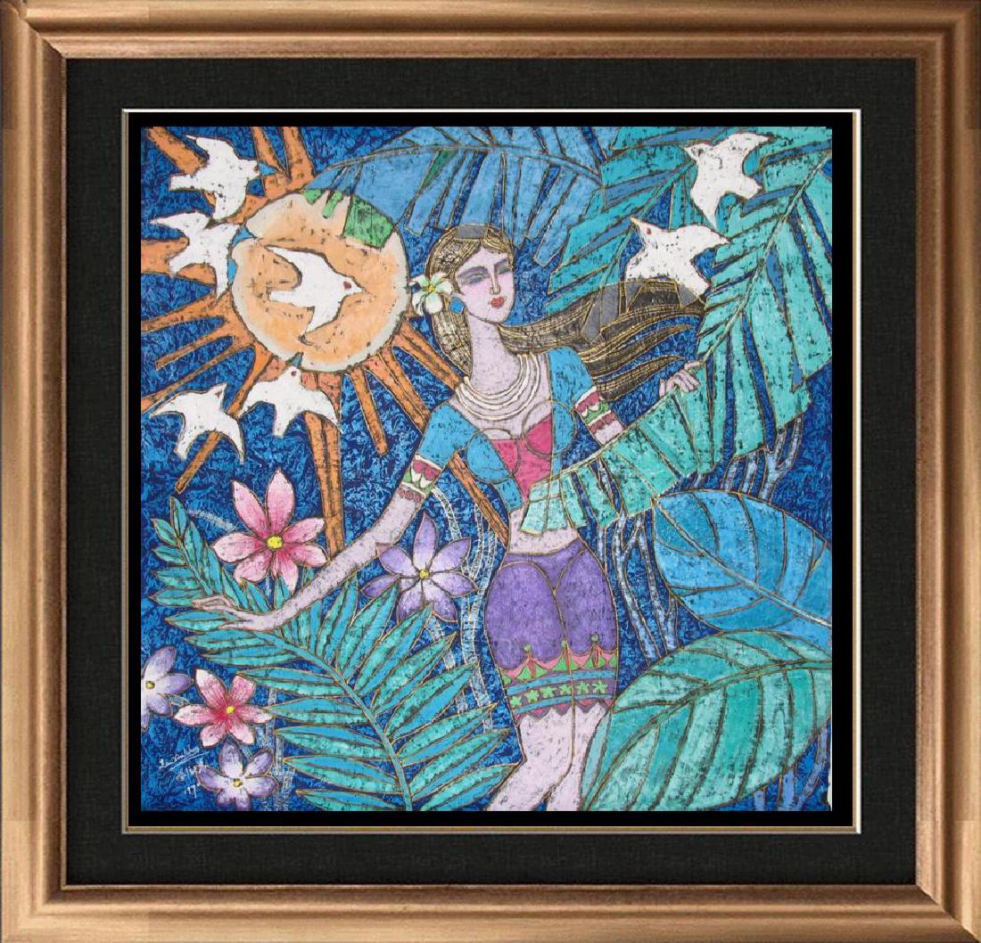 Asian Colorful Art Original Stone ORIG Student TING: Zinhua Liu | Title of Art: Day | Medium: Original Stone Painting Hand Signed by the Artist on Hand Made Rice Paper | Unframed Size: 39 x 39 inches | Offered Unframed | Value: $ 4000 | ArtForSale.com