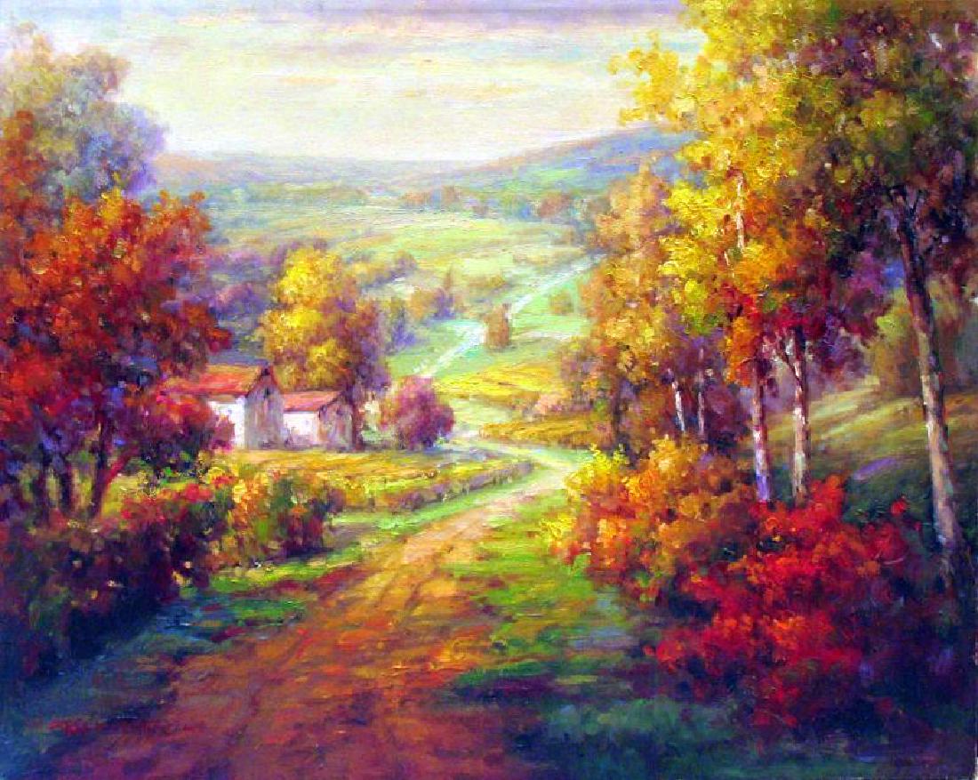 Street Scene Landscape COLORFUL PAINTING Hand Framed (1 of 2)