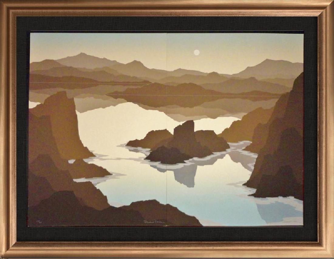 Canyon Landscape Abstract Erath Tone Limited Edition: Robert Wilson | Title Of Art: Canyons And Moon | Medium: Hand Signed By The Artist Lithograph On Paper | Edition Size: 237/475 | Unframed Size: 27X20 Inches | Framed Size: Being Offered Unframed