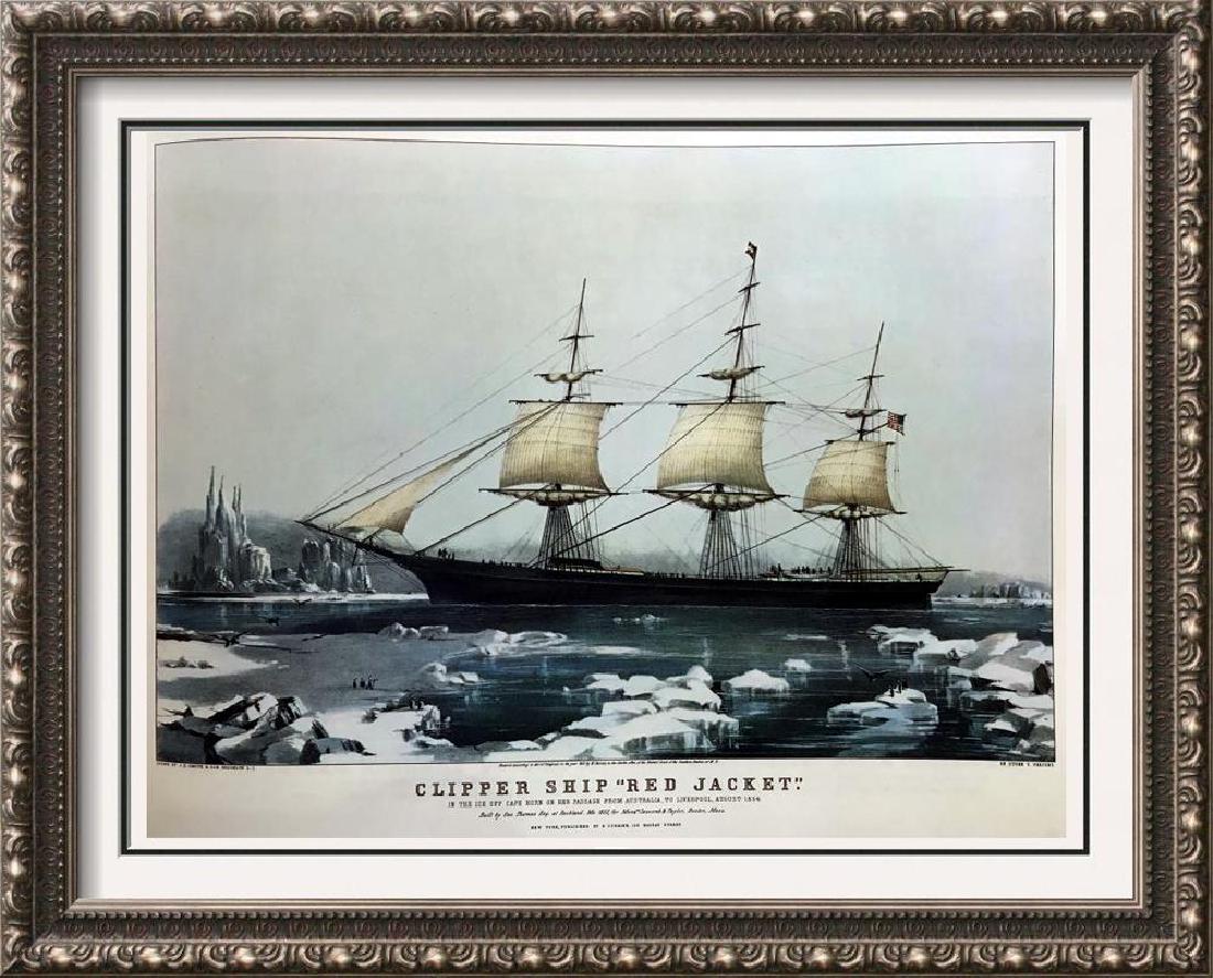 Roy King c.1987 Clippership Red Jacket A Gold Ship: Roy King | Title of Art: c.1987 Clippership Red Jacket A Gold Ship Around The Horn | Medium: Colored Lithographic Fine Art Print | Edition #: N/A | Unframed Size: 12x16 | Framed Size: Offered Unframed