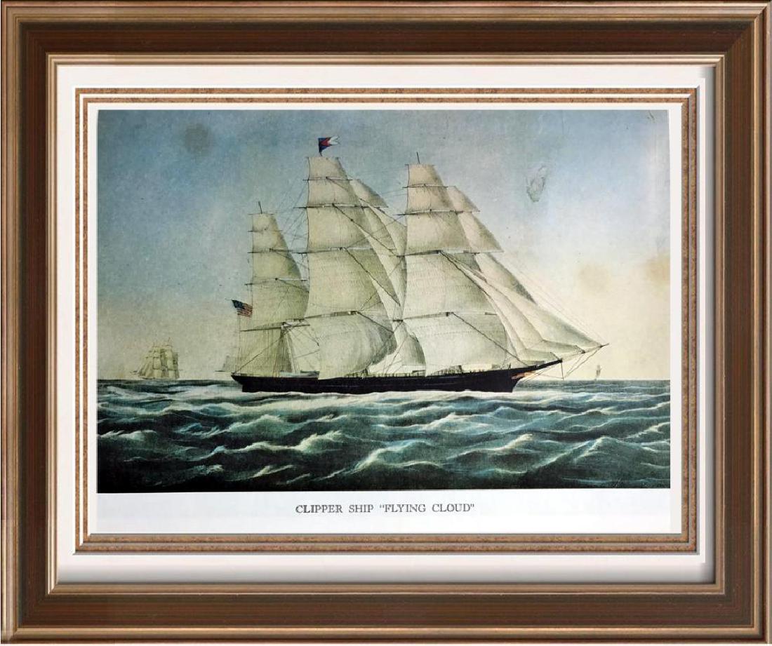 Clipper Ship Flying Cloud Color Lithographic Fine Art: Clipper Ship Flying Cloud | Medium: Color Lithographic Fine Art Print | Edition #: N/A | Unframed Size: 8x11 | Framed Size: Offered Unframed. Framing presentation if shown is for concept only and avai