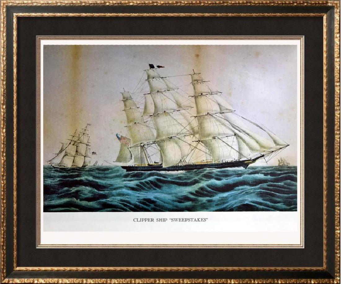 Clipper Ship Sweepstakes Color Lithographic Fine Art: Clipper Ship Sweepstakes | Medium: Color Lithographic Fine Art Print | Edition #: N/A | Unframed Size: 8x11 | Framed Size: Offered Unframed. Framing presentation if shown is for concept only and avail