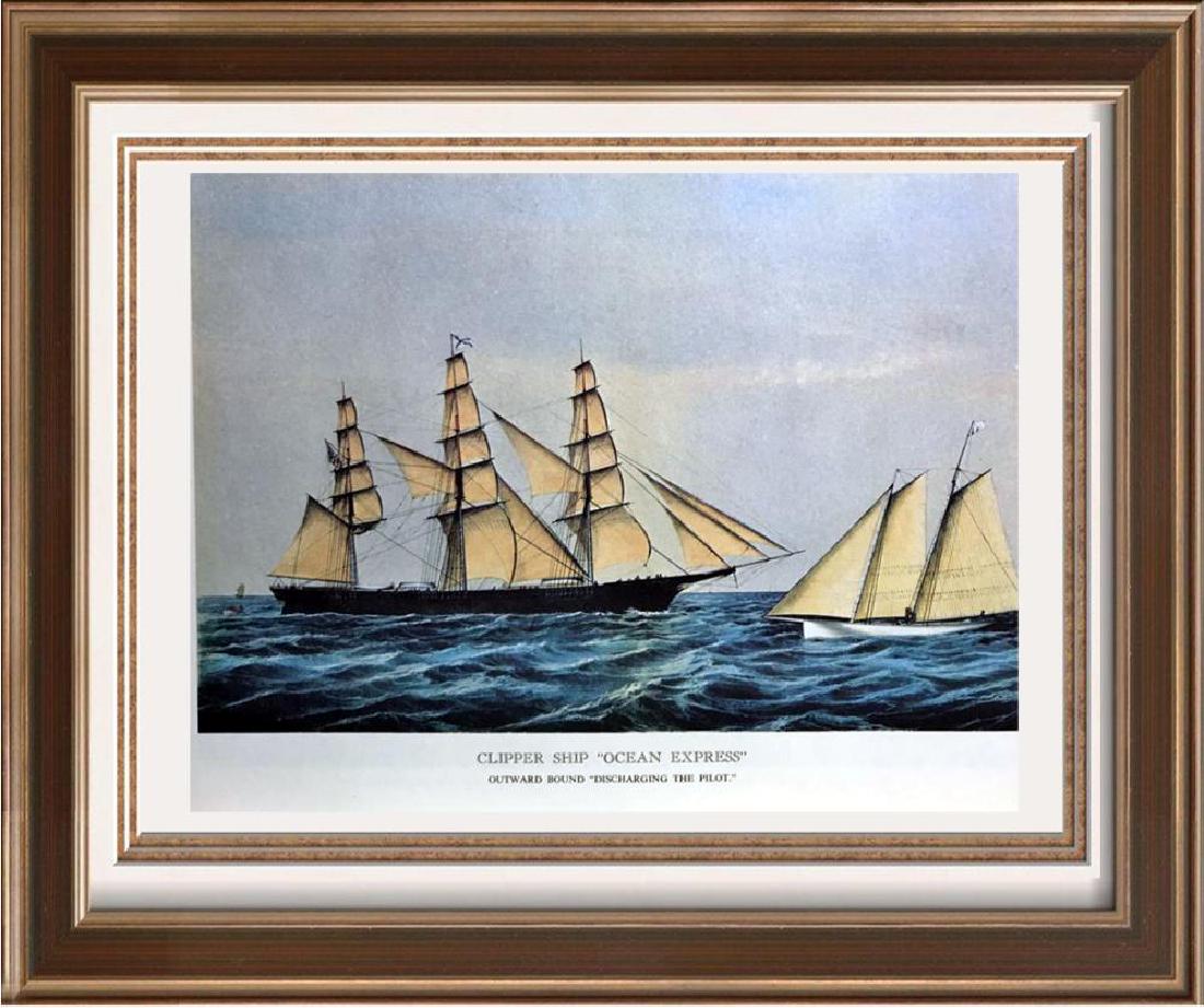 Clipper Ship Ocean Express Color Lithographic Fine Art: Clipper Ship Ocean Express | Medium: Color Lithographic Fine Art Print | Edition #: N/A | Unframed Size: 8x11 | Framed Size: Offered Unframed. Framing presentation if shown is for concept only and ava